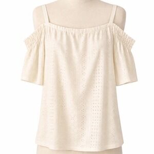 Ivy Ridge Cream  Eyelet Off Shoulder Top Cold Shoulder Summer Blouse XL
